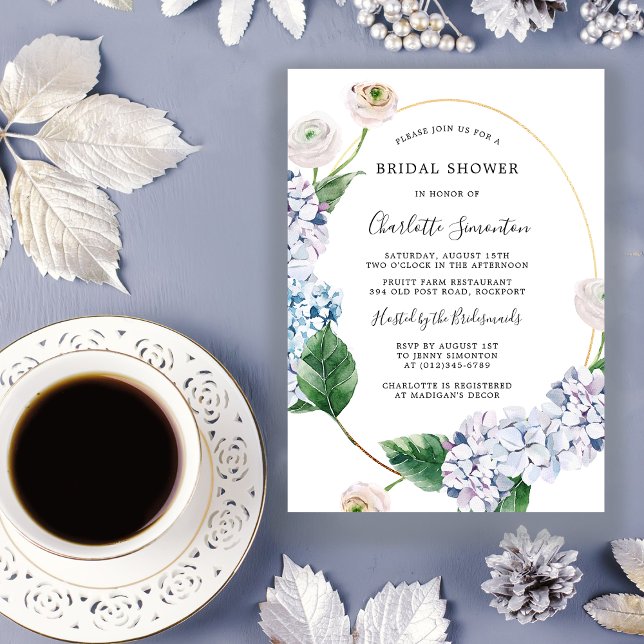 Invitación Blue Hydrangea White Rose Floral Bridal Shower (Subido por el creador)
