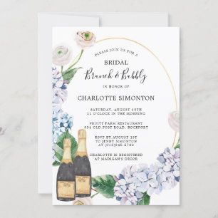 Invitación Blue Hydrangea White Rose Floral Brunch Bubbly