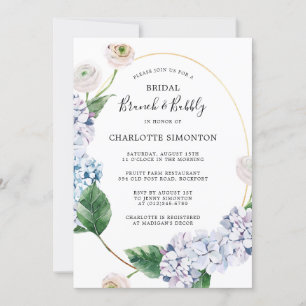 Invitación Blue Hydrangea White Rose Floral Brunch Bubbly