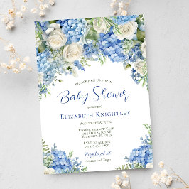 Invitación Blue Hydrangea White Roses Boy Baby Shower