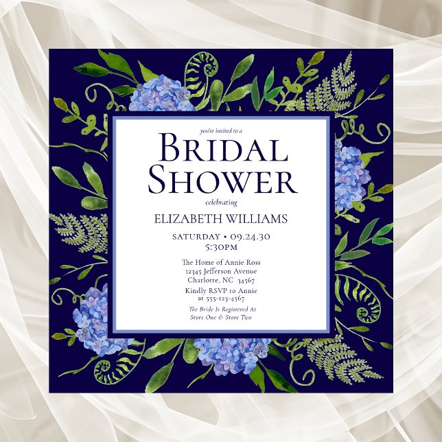 Invitación Blue Hydrangeas Agua Floral Ducha de novia (Subido por el creador)