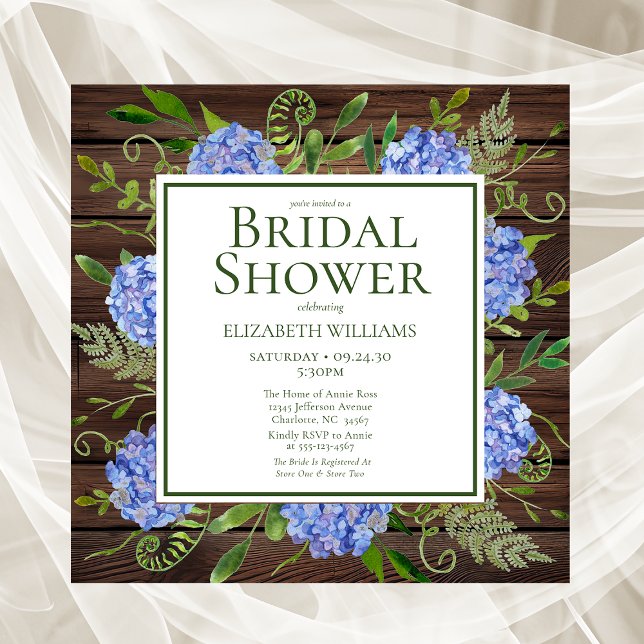 Invitación Blue Hydrangeas Agua Floral Ducha de novia (Subido por el creador)