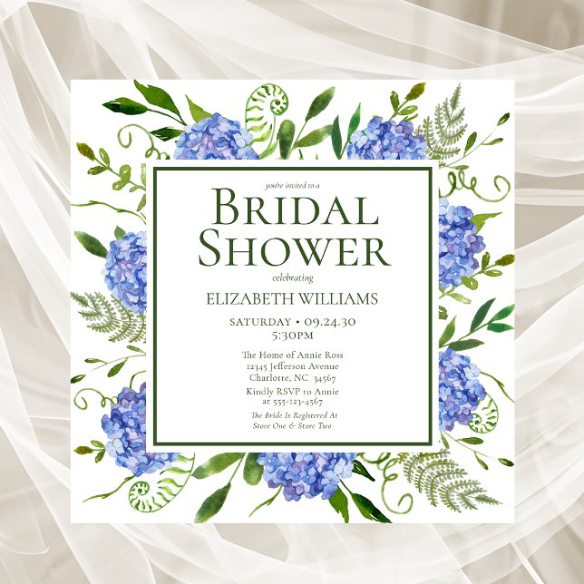 Invitación Blue Hydrangeas Agua Floral Ducha de novia (Subido por el creador)
