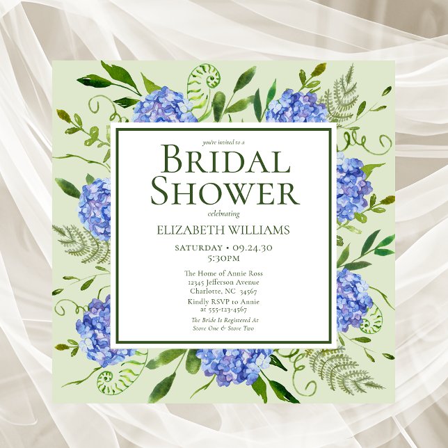 Invitación Blue Hydrangeas Agua Floral Ducha de novia (Subido por el creador)