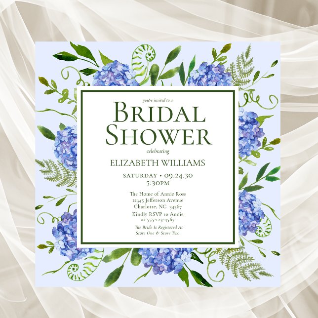 Invitación Blue Hydrangeas Agua Floral Ducha de novia (Subido por el creador)