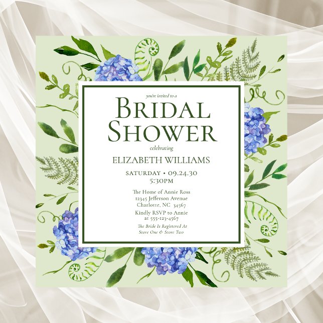 Invitación Blue Hydrangeas Agua Floral Ducha de novia (Subido por el creador)