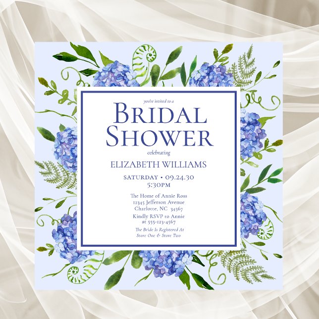 Invitación Blue Hydrangeas Agua Floral Ducha de novia (Subido por el creador)