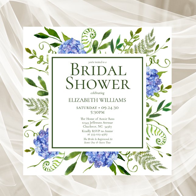 Invitación Blue Hydrangeas Agua Floral Ducha de novia (Subido por el creador)