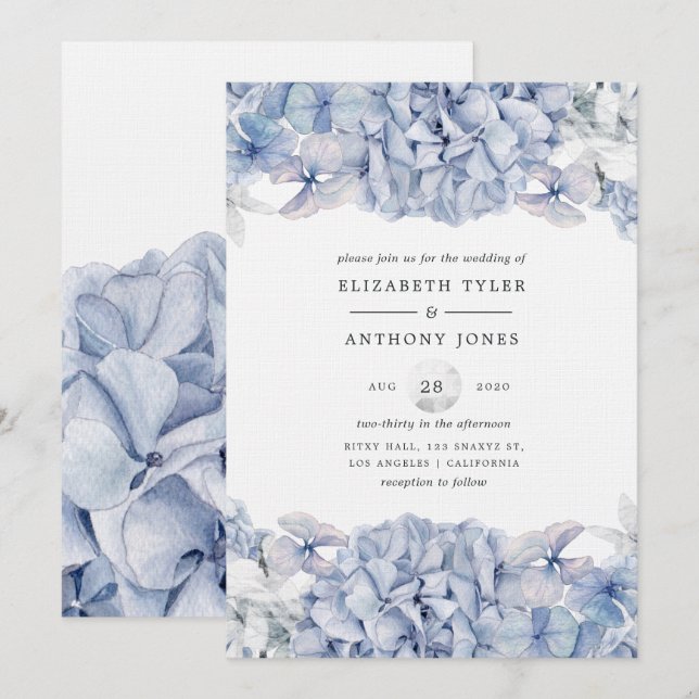 Invitación Blue Hydrangeas Boda (Anverso / Reverso)