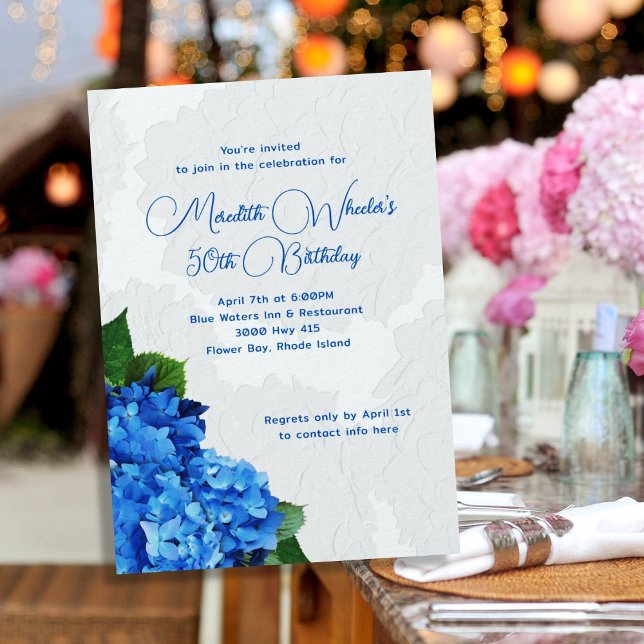Invitación Blue Hydrangeas Cumpleaños Floral (Subido por el creador)