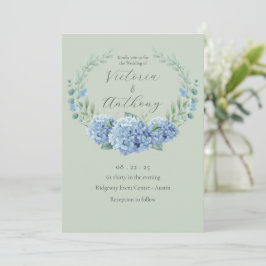 Invitación Blue Hydrangeas Floral Sage Green Boda