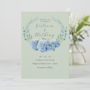 Invitación Blue Hydrangeas Floral Sage Green Boda