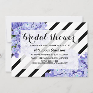 Invitación Blue Hydrangeas Floral Stripes Brillantes Shower