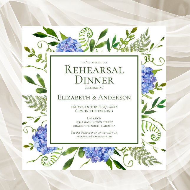 Invitación Blue Hydrangeas Floral Watercoloración ensayar Cen (Subido por el creador)