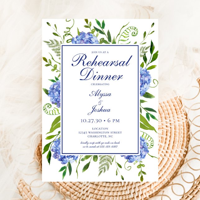 Invitación Blue Hydrangeas Floral Watercoloración ensayar Cen (Subido por el creador)