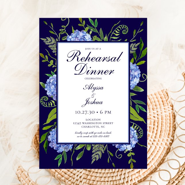 Invitación Blue Hydrangeas Floral Watercoloración ensayar Cen (Subido por el creador)