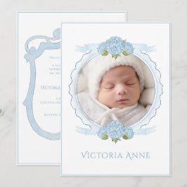 Invitación Blue Hydrangeas Vintage Birth Announcement