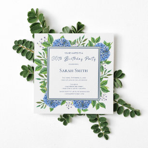 Invitación Blue Hydrangeas Watercolor 30 cumpleaños Fiesta