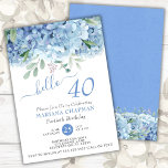 Invitación Blue Hydrangeas Watercolor Floral 40th Birthday In<br><div class="desc">Blue periwinkle hidrangeas acuarela floral 40 cumpleaños invitaciones para fiestas. nombres,  fechas e información de personalizares.</div>