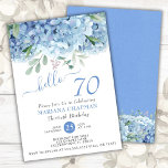 Invitación Blue Hydrangeas Watercolor Floral 70th Birthday In<br><div class="desc">Blue periwinkle hidrangeas acuarela floral 70º cumpleaños invitaciones para fiestas. nombres,  fechas e información de personalizares.</div>