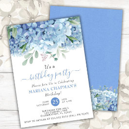 Invitación Blue Hydrangeas Watercolor Floral Birday Party