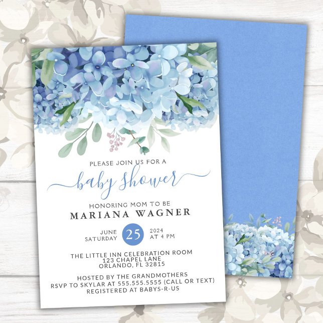 Invitación Blue Hydrangeas Watercolor Floral Boy Baby Shower (Subido por el creador)
