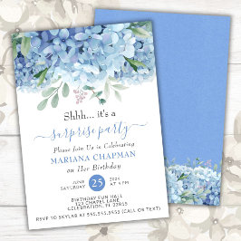 Invitación Blue Hydrangeas Watercolor Floral Surprise Fiesta