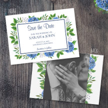 Blue Hydrangeas Watercolor Photo Save the Date