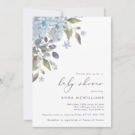 Invitación Blue Hydrangeas y Calligraphy Baby Shower