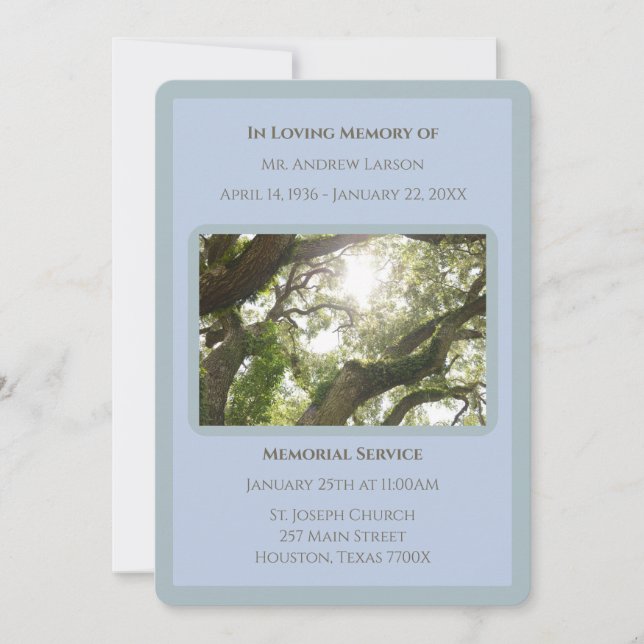 Invitación Blue In Love Memory Trees Memorial Funeral (Anverso)