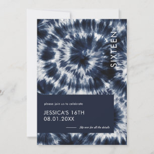 Invitación Blue Indigo Shibori Tie Dye Sweet 16