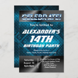 Invitación Blue Industrial Adolescente Tween Boys Gaming Birt