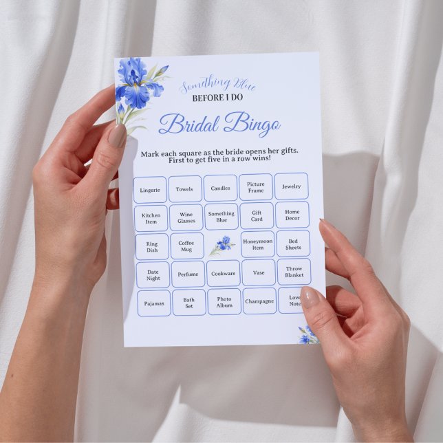 Invitación Blue Iris Algo Azul Juego de Bingo para Despedida  (Blue Iris Something Blue Bridal Shower Game Bingo Invitation
)