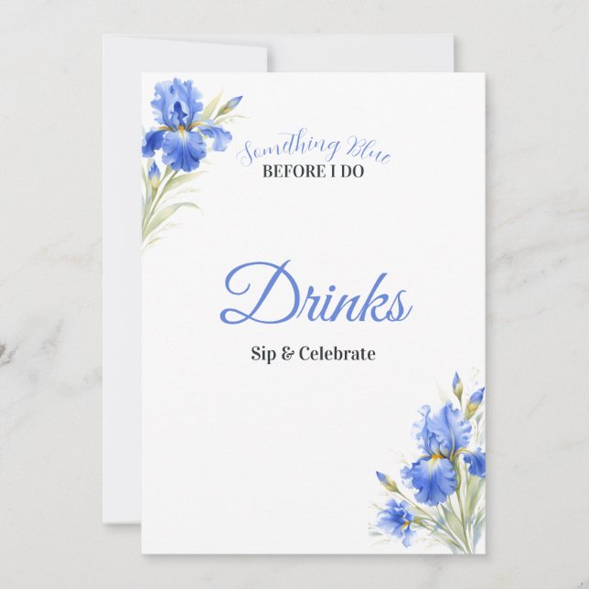 Invitación Blue Iris Something Blue Bridal Shower Drinks Sign (Anverso)