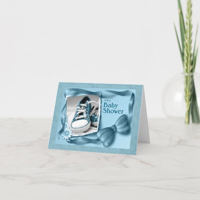 Invitación Blue It's a Boy Baby Shoes Baby Shower (Anverso)