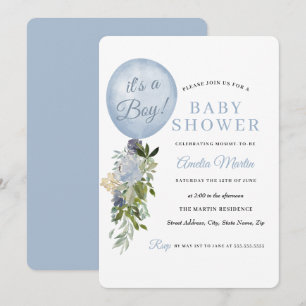 Invitación Blue It's a Boy Balloon Baby Shower
