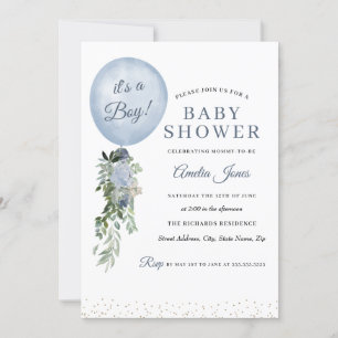 Invitación Blue It's a Boy Balloon Baby Shower