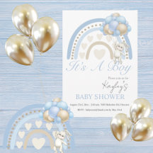 Blue It's a Boy Rainbow Watercolor Baby Shower