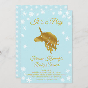 Invitación Blue It's a Boy Unicorn Winter Baby Shower