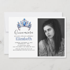 Invitación Blue & Ivory Floral Quinceañera Birthday Party