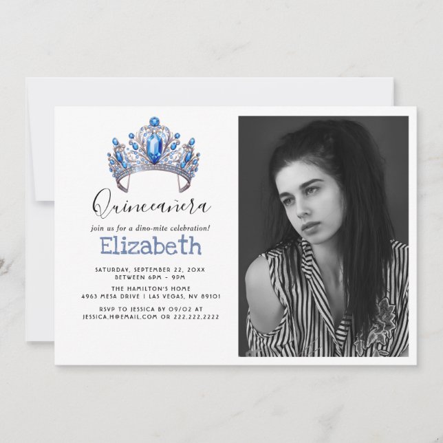 Invitación Blue & Ivory Floral Quinceañera Birthday Party (Anverso)