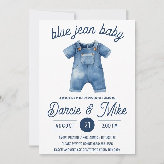 Invitación Blue Jean Baby, Baby Boy, Denim Baby Shower (Anverso)