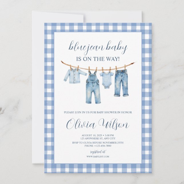 Invitación Blue Jean Baby  Baby Shower Invitation  (Anverso)