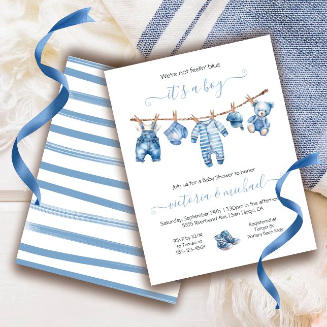 Invitación Blue Jean Baby Denim Baby Shower Clothesline (Subido por el creador)