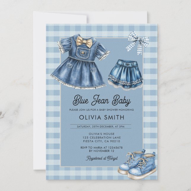 Invitación Blue Jean Baby Denim Baby Shower Invitation (Anverso)