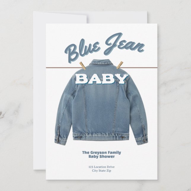 Invitación Blue Jean Baby - Denim Shower Custom Invitation (Anverso)