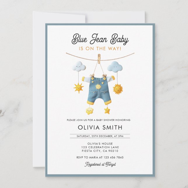 Invitación Blue Jean Baby Is On The Way Baby Shower (Anverso)