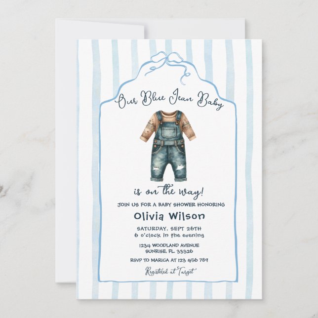 Invitación Blue Jean Baby Shower (Anverso)