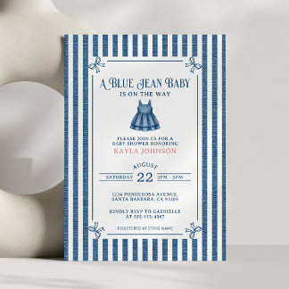 Invitación Blue Jean Baby Shower Striped Southern Girl