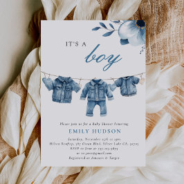 Invitación Blue Jean Denim Clothes Boy Baby Shower